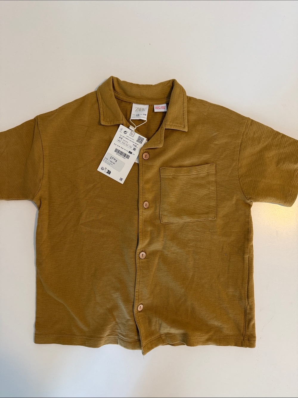 Zara Kids Mustard Short-Sleeve Button-Front Shirt. NEW WITH TAGS. 5T
